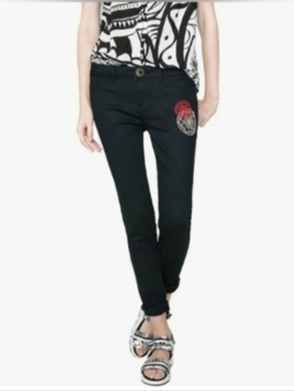 DESIGUAL EMBROIDERED BLACK SKINNY JEANS/PANTS. SIZE 30